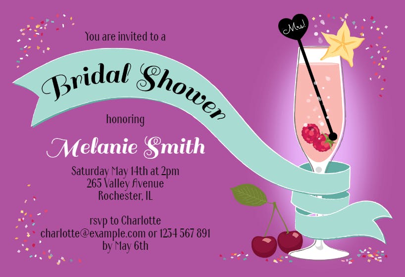 Cocktail and ribbon - bridal shower invitation