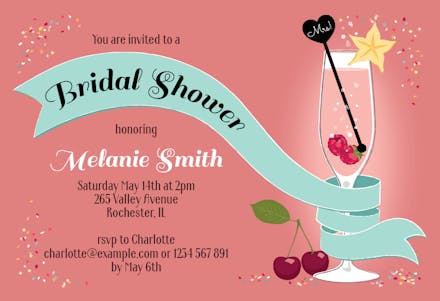 Cocktail and ribbon - bridal shower invitation