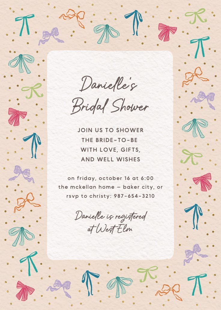 Coquette bows - bridal shower invitation