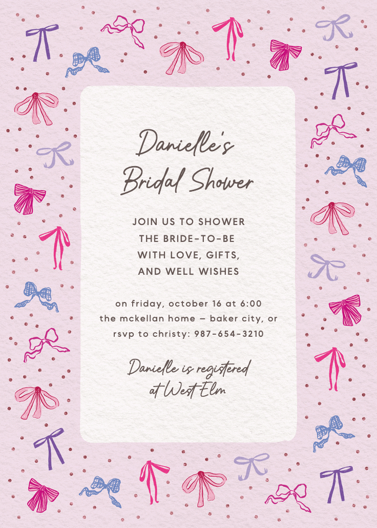 Coquette bows - bridal shower invitation