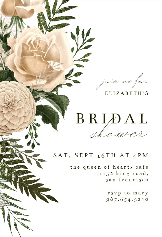Cream bouquets -  invitación para bridal shower