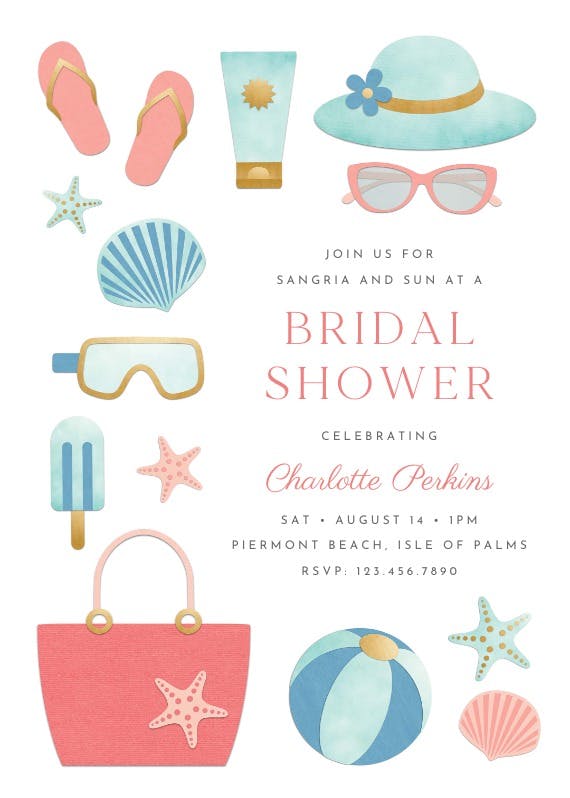 Cute beach - bridal shower invitation