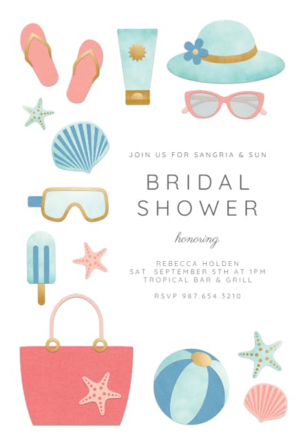 Cute Beach Bridal Shower Invitation Template Free