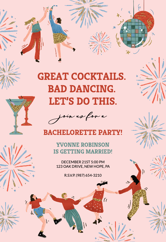 Dance Party Bachelorette Party Invitation Template Greetings Island