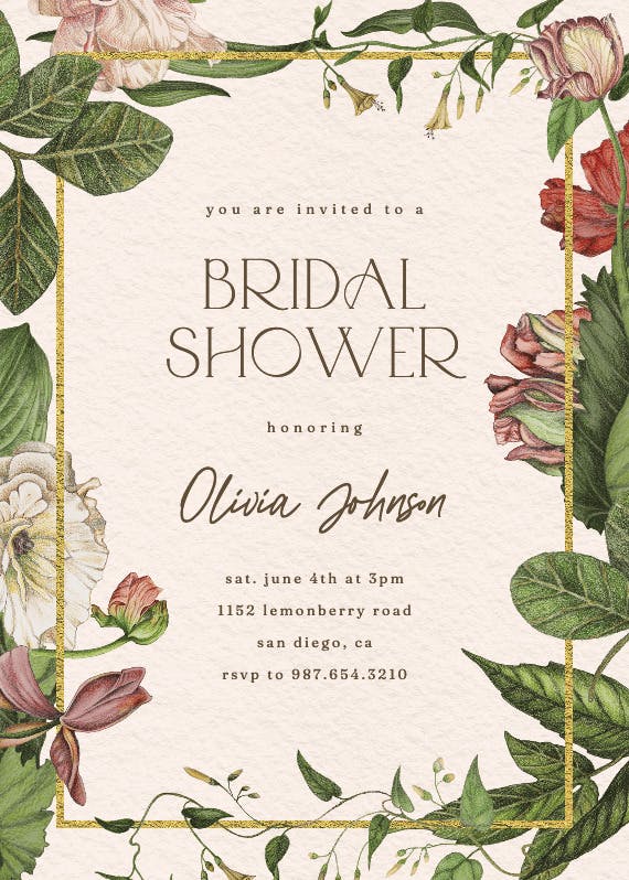 Decorative botanicals - bridal shower invitation