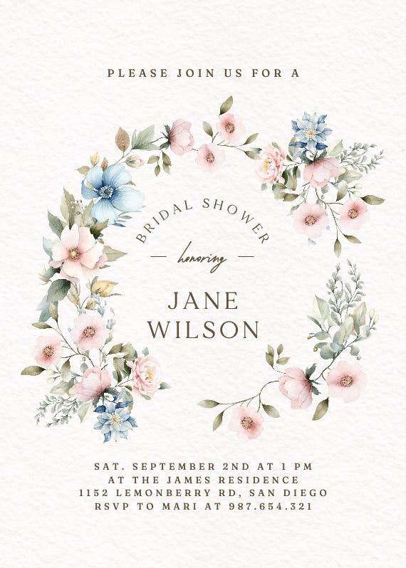 Delicate wreath - bridal shower invitation