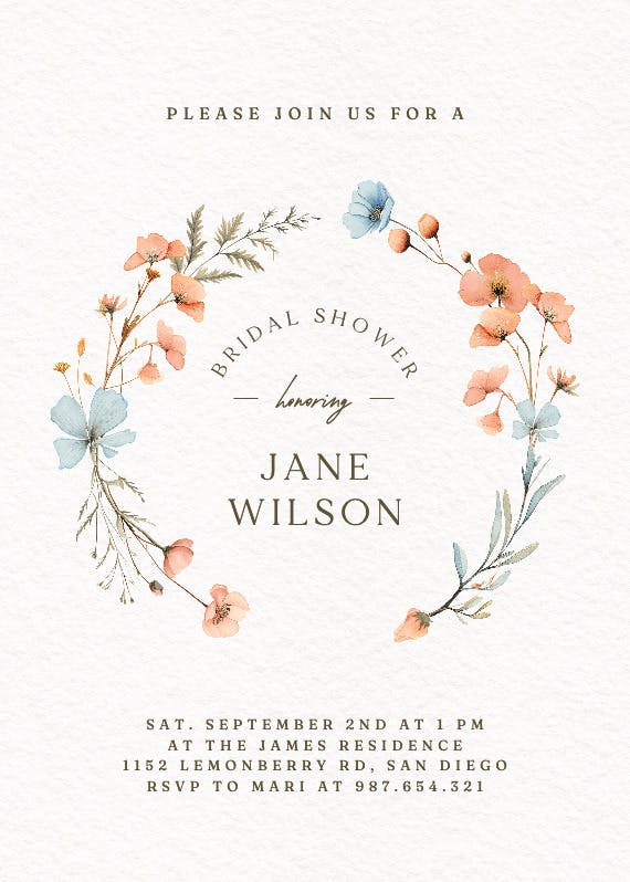 Delicate wreath - bridal shower invitation
