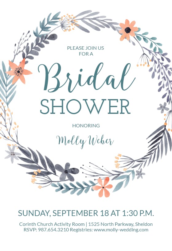 Dreamy wreath -  invitación para bridal shower