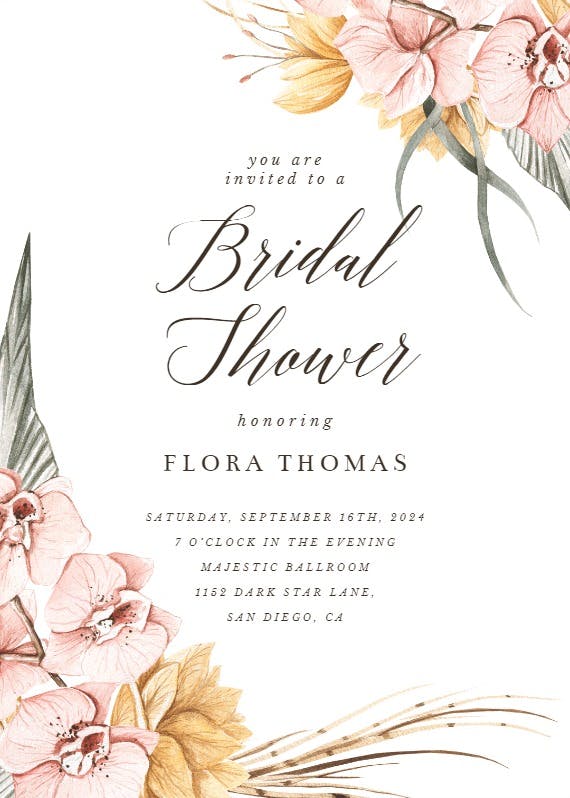 Dusty pink orchids - bridal shower invitation