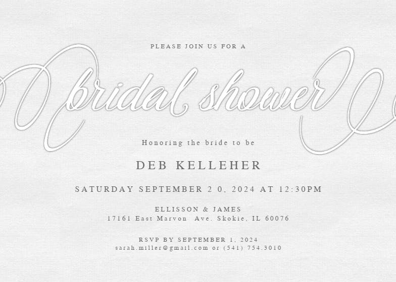 Elegant calligraphy -  invitación para bridal shower