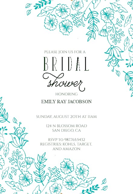 Elegant flowers - bridal shower invitation