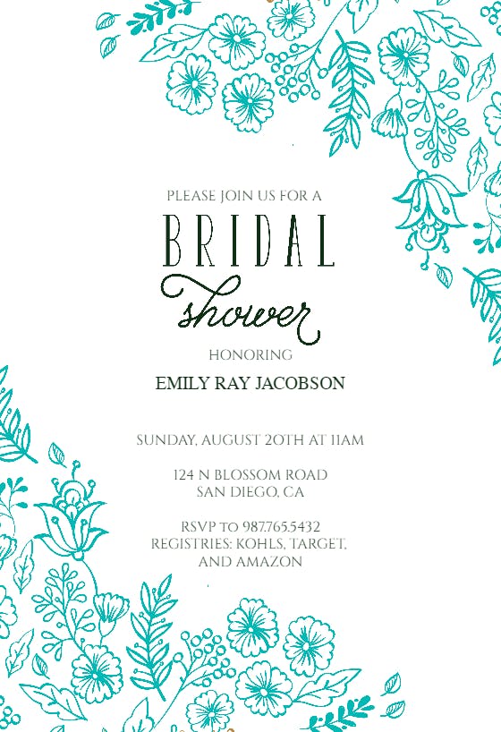Elegant flowers - bridal shower invitation