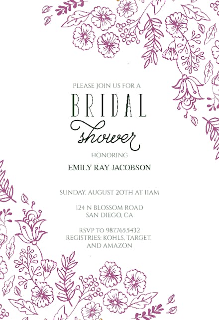 Elegant flowers - bridal shower invitation