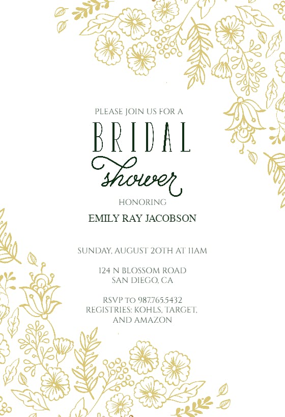 Elegant flowers -  invitación para bridal shower