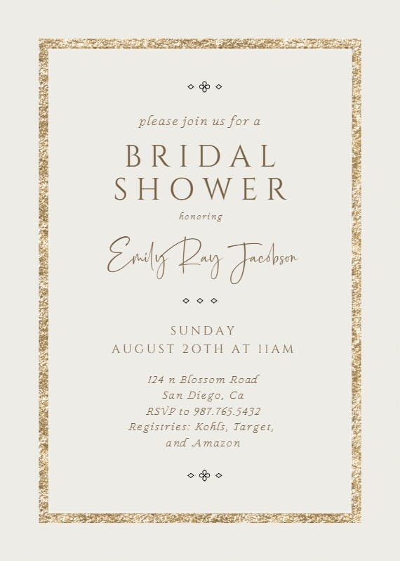 Elegant gold -  invitación para bridal shower