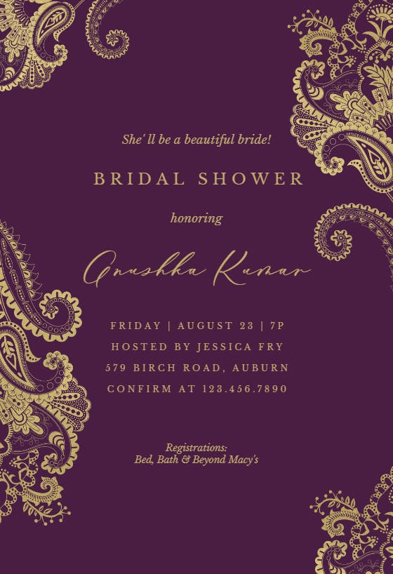 Elegant henna - bridal shower invitation