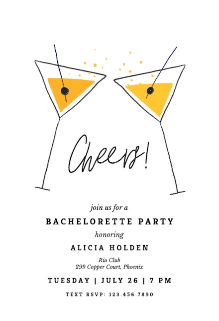 Elegant martini - bachelorette party invitation
