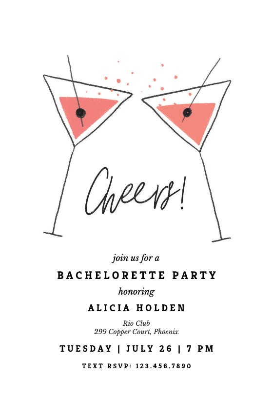 Elegant martini - bachelorette party invitation