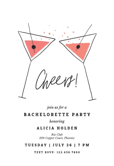 Elegant martini - bachelorette party invitation
