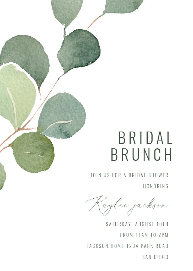 Eucalyptus leaves - bridal shower invitation