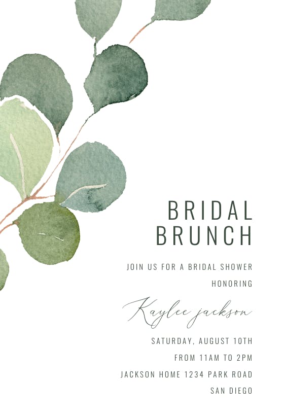 Eucalyptus leaves - bridal shower invitation