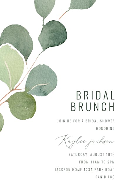 Eucalyptus leaves - Bridal Shower Invitation
