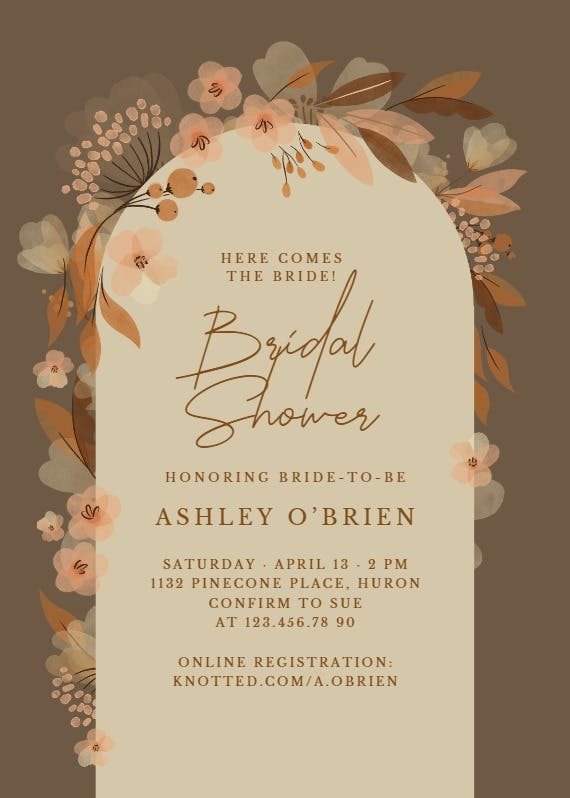 Fall floral arch - bridal shower invitation