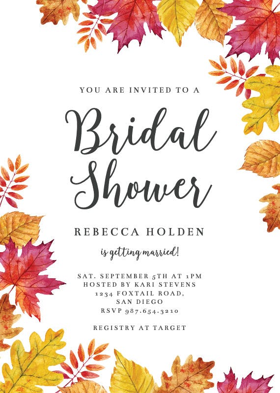 Fall leaves -  invitación para bridal shower