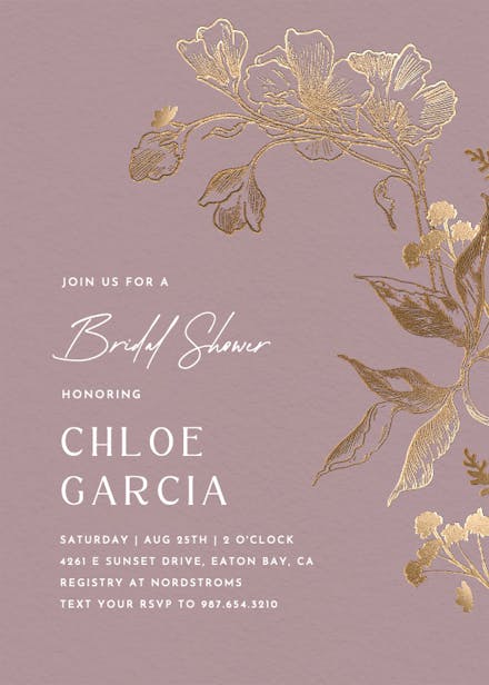 Golden orchid - bridal shower invitation
