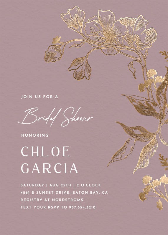 Golden orchid -  invitación para bridal shower