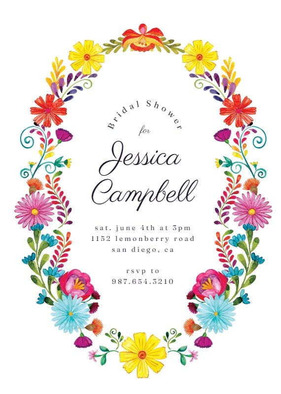 Fiesta flower wreath - bridal shower invitation