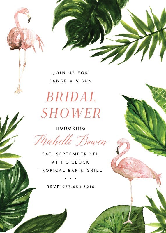 Flamingo & palm leaves - bridal shower invitation