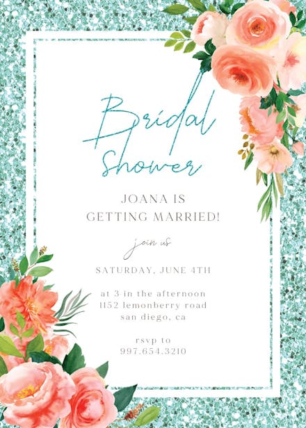 Floral and glitter - bridal shower invitation