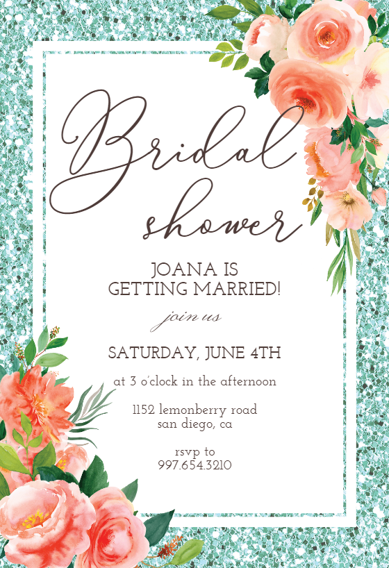 Floral and Glitter - Bridal Shower Invitation Template | Greetings Island