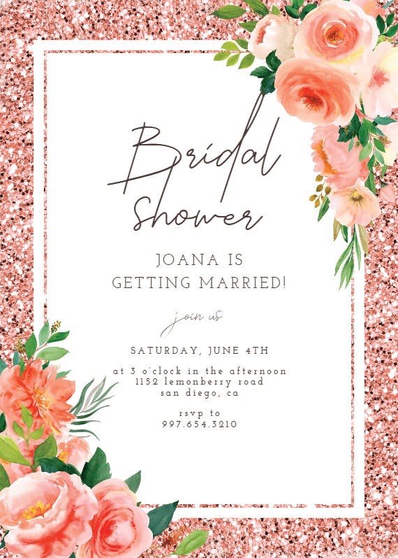 Floral and glitter -  invitación para bridal shower