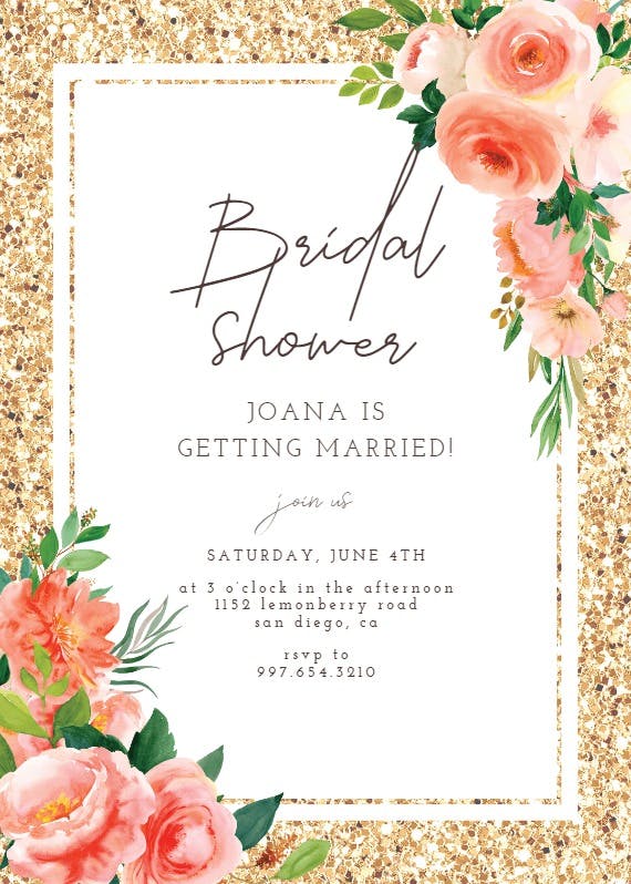 Floral and glitter - bridal shower invitation