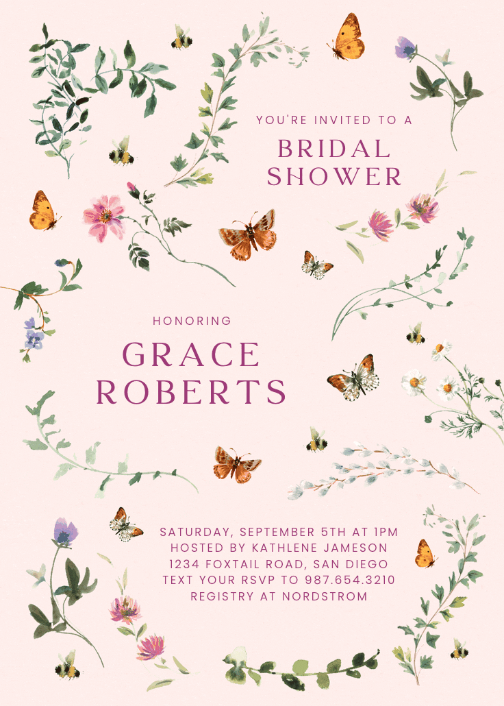 Floral dance with butterflies - bridal shower invitation