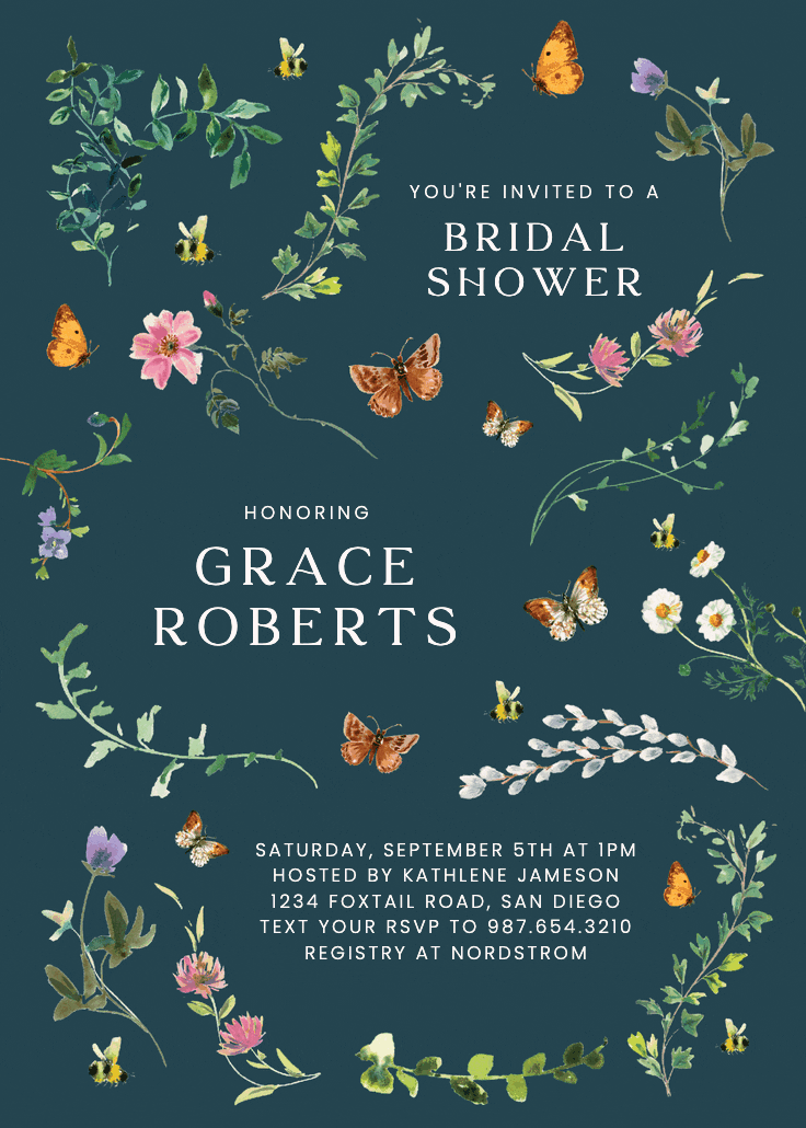 Floral dance with butterflies - bridal shower invitation