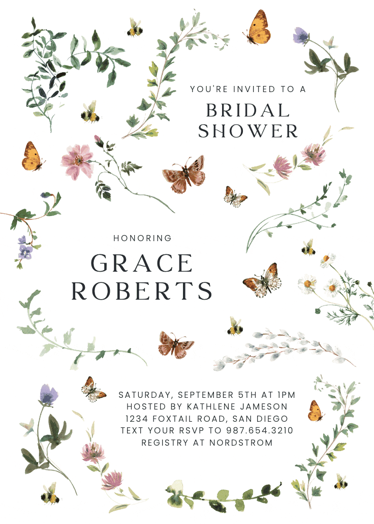 Floral dance with butterflies - bridal shower invitation