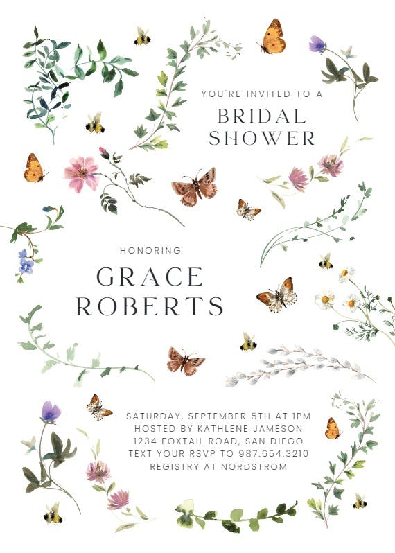 Floral dance with butterflies - bridal shower invitation