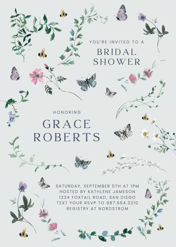 Floral dance with butterflies - bridal shower invitation