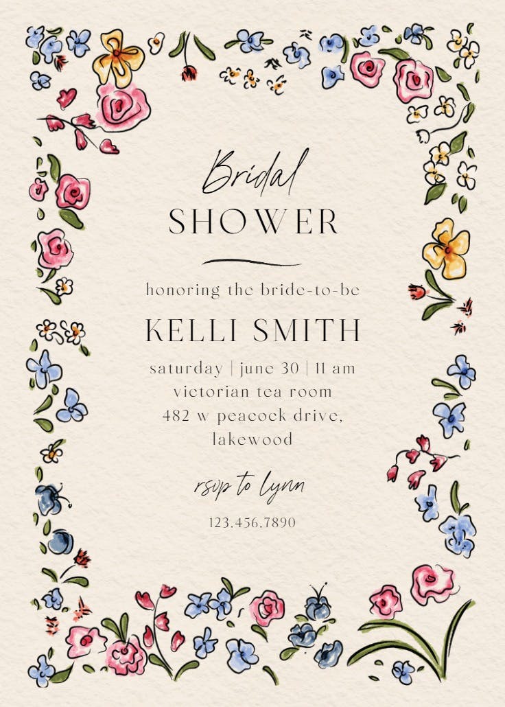 Floral doodles - bridal shower invitation