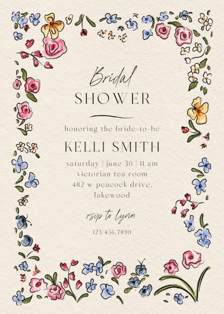 Floral doodles - bridal shower invitation
