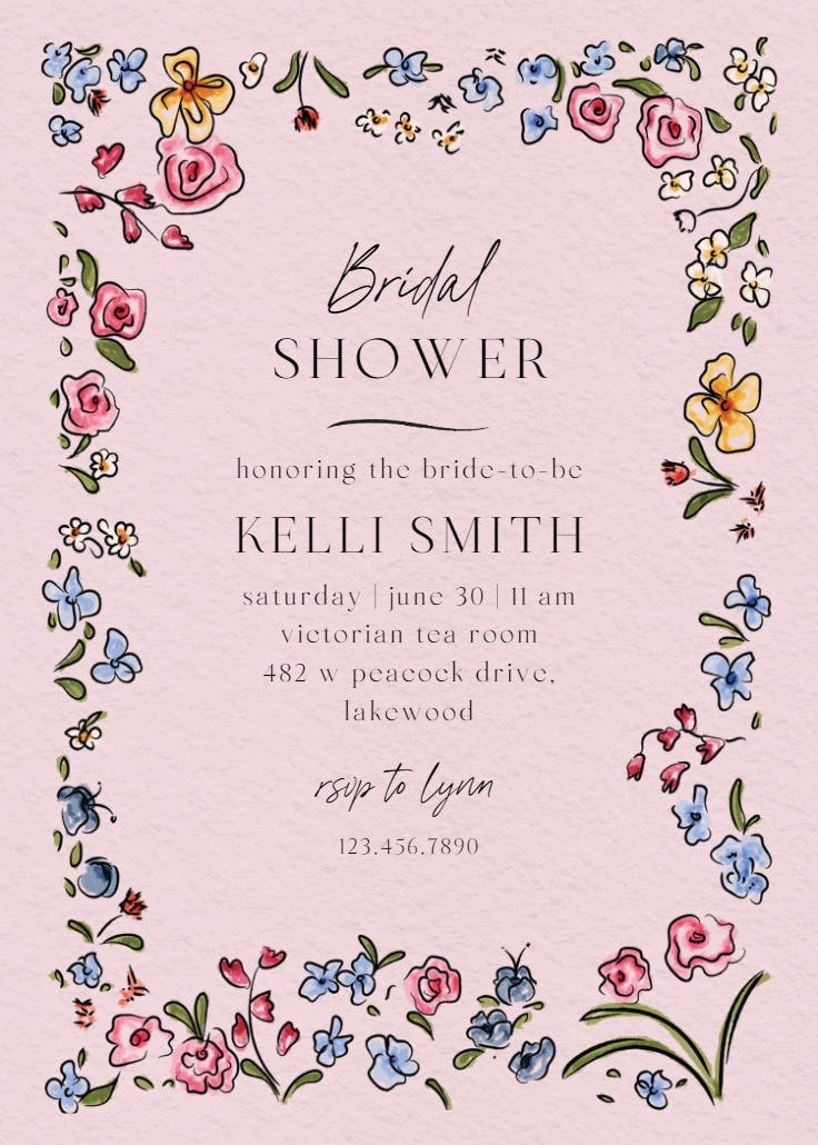 Floral doodles - bridal shower invitation