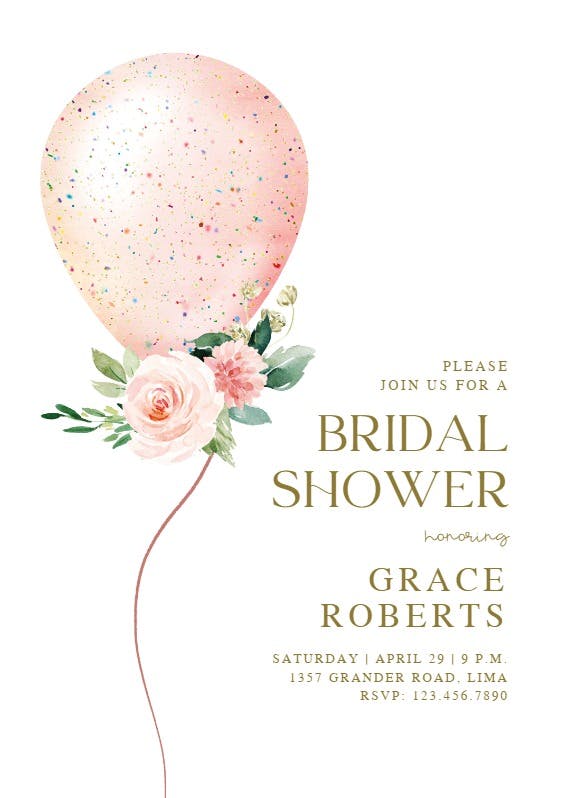 Floral glitter balloon - bridal shower invitation