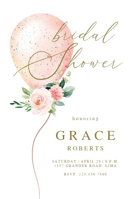 Floral glitter balloon - Bridal Shower Invitation