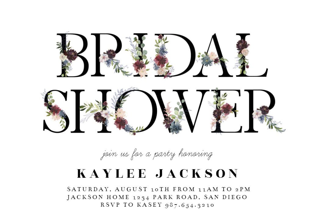 Floral letters - bridal shower invitation