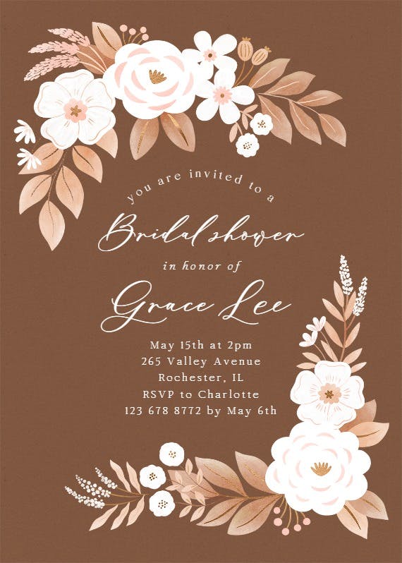 Floral peonies -  invitación para bridal shower