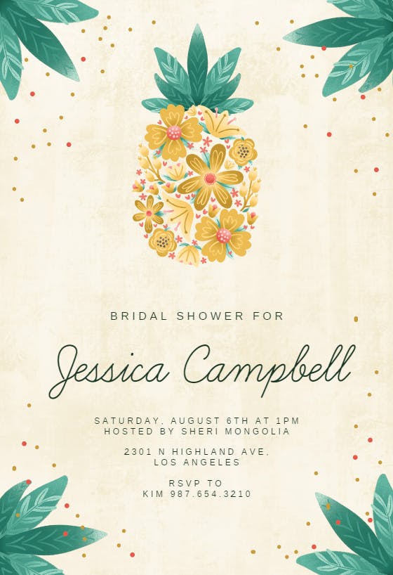 Floral pineapple -  invitación para bridal shower