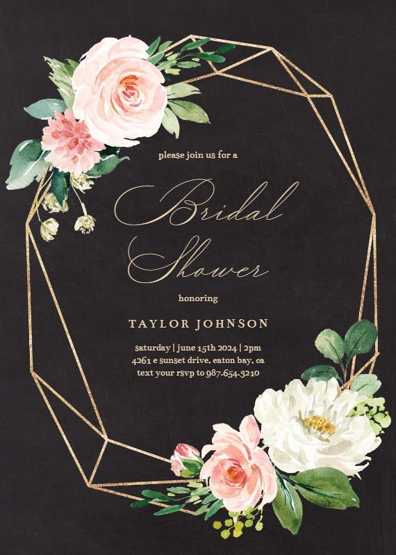 Floral polygon frame - bridal shower invitation